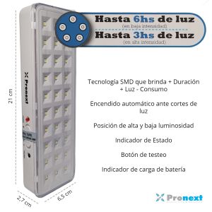 LUZ DE EMERGENCIA LED DE 30 LEDS SMD Y AUTONOMÍA REAL DE 6HS Y 3HS - Vista 3