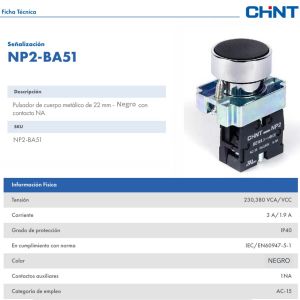 PULSADOR DE CUERPO METALICO DE 22 MM NEGRO CON CONTACTO NA - Vista 1