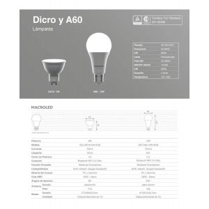 BULBO LED SMART RGB 12W E27 220V WIFI + BLUETOOTH MACROLED - Vista 3
