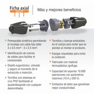FICHA MACHO Y HEMBRA  ESPECIAL 3 PATAS 10A AXIAL NARANJA EXULTT - Vista 3