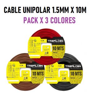 CABLE UNIPOLAR 1.5 MM TREFILCON X 10M PACK X 3 COLORES (MARRON - ROJO- NEGRO) - Vista 1