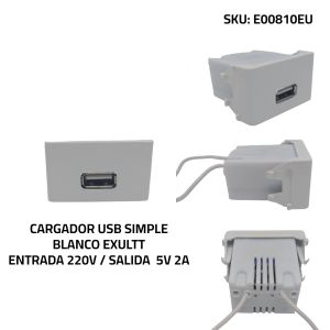 CARGADOR USB 5V 2 AMPER SIMPLE EXULTT URBANA BLANCO - Vista 1