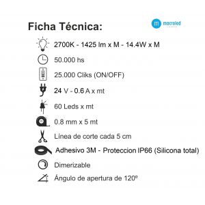 CINTA LED 72W 24V 5050 IP 66 X 5 MTS MACROLED - Vista 3