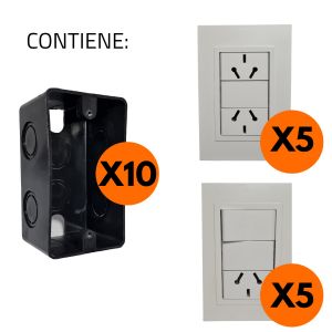 PACK 10 CAJAS RECTANGULARES PARA EMBUTIR STARBOX + 5 SET ARMADO TOMACORRIENTE (ESPECIAL) DOBLE 10A + 5 SET ARMADO 1 PUNTO Y TOMA  - Vista 2