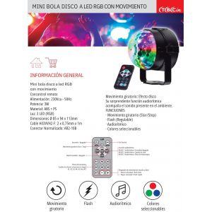 LUCES DE COLORES BOLICHE LED GIRATORIO 3W RGB CONTROL TBCIN - Vista 2