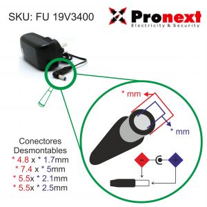 FUENTE SWITCHING 19VCC 3400MA DESMONTABLE PRONEXT - Vista 3