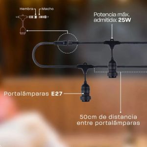 GUIRNALDA 5 METROS 10 PORTALAMPARAS E27 MACROLED - Vista 4