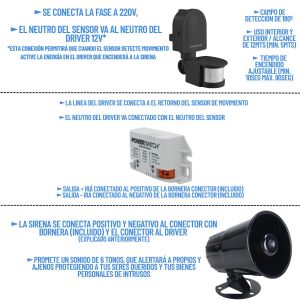 KIT ALARMA C/ SIRENA CON SENSOR DE MOVIMIENTO COLOR NEGRO - Vista 1