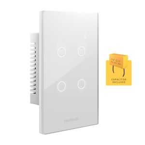 LLAVE LUZ PARED INTERRUPTOR WIFI TOUCH SMART 4 CANAL C/ CAPACITOR 7A MACROLED ROMA - Vista 1