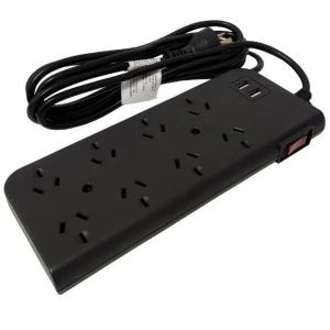PROLONGADOR MULTIPLE 8 TOMAS + 2 USB NEGRO CON CABLE 3 MTS C/ PROTECTOR TERMICO - Vista 3