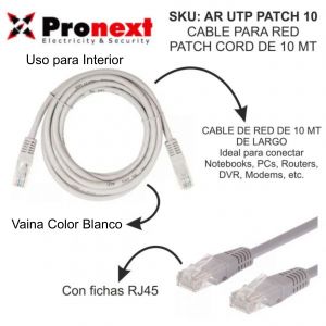 CABLE PARA RED PATCH CORD DE 10 METROS UTP PRONEXT - Vista 1