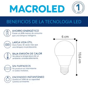 LAMPARA BULBO LED 9.5W E27 220V MACROLED - Vista 10
