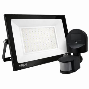 REFLECTOR CON SENSOR DE MOVIMIENTO 150W LED 3 FUNCIONES IP65 NEGRO BLANCO FRíO