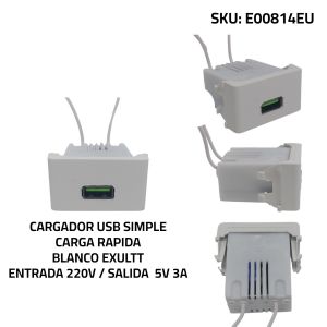 CARGADOR USB EXULTT URBANA 5V 3A (CARGA RAPIDA) SIMPLE BLANCO - Vista 1