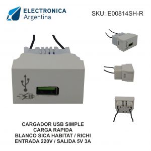 CARGADOR USB 5V CARGA RAPIDA SIMPLE BLANCO SICA HABITAT / RICHI - Vista 1