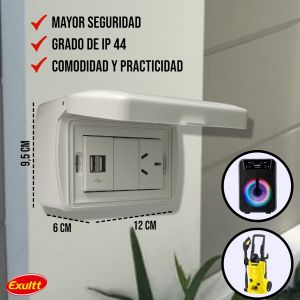 TAPA CAPSULADA EXTERIOR RIGIDA APLICAR + 1 USB DOBLE + 1 TOMA 10A EXULTT - Vista 4