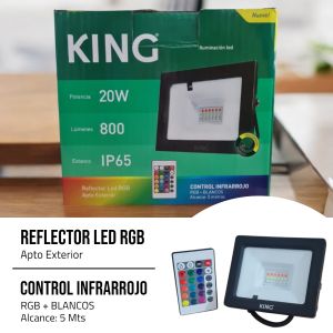 REFLECTOR LED 20W RGB KING 220V RGB+W C/ CONTROL REMOTO RF - Vista 6