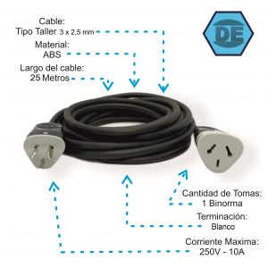 ALARGUE PROLONGADOR NEGRO 3X2.5 MM X 25 METROS - Vista 1