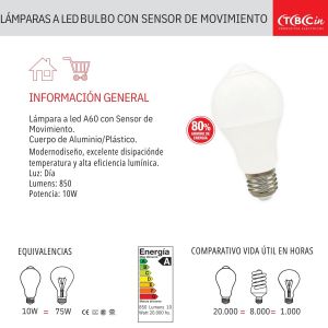 LAMPARAS LED ESPECIALES FOTOCELULA Y SENSOR DE MOVIMIENTO - 10W LUZ DIA TBCIN - Vista 2