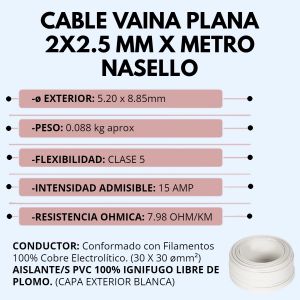 CABLE VAINA PLANA 2X2.5 MM X METRO CONDUELEC - Vista 2