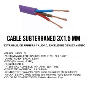 CABLE SUBTERRANEO 3X1.5 MM X METRO CONDUELEC - Vista 6
