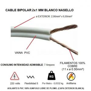 CABLE BIPOLAR 2X1 MM BLANCO X METRO CONDUELEC - Vista 1
