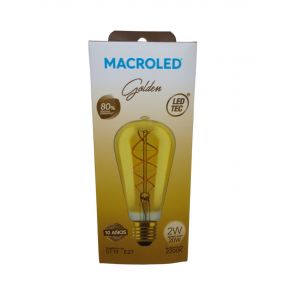 LAMPARA PERA GOLDEN FILAMENTO LED 2W E27 MACROLED - Vista 1