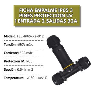 FICHA EMPALME IP65 3 PINES PROTECCION UV 1 ENTRADA 2 SALIDAS 32A INTEK - Vista 2