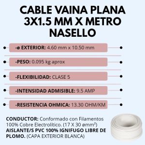 CABLE VAINA PLANA 3X1.5 MM X METRO CONDUELEC - Vista 2