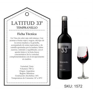 VINO LATITUD 33º TEMPRANILLO 750 CC - Vista 1