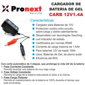 CARGADOR DE BATERIA DE GEL 12V 1.4 AMP C/ CORTE AUTOMATICO PRONEXT - Vista 1