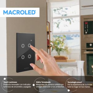 LLAVE LUZ PARED INTERRUPTOR WIFI TOUCH SMART 4 CANAL C/ CAPACITOR 7A MACROLED ROMA - Vista 13