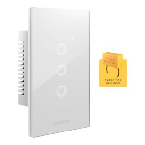LLAVE LUZ PARED INTERRUPTOR WIFI TOUCH SMART 3 CANAL C/ CAPACITOR 7A MACROLED ROMA - Vista 1