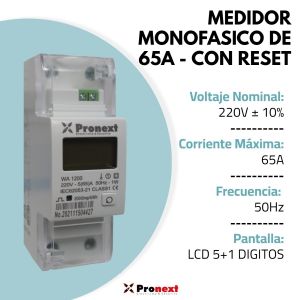 MEDIDOR MONOFASICO DE 65A - CON RESET PRONEXT - Vista 2
