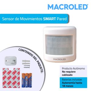 SENSOR DE MOVIMIENTO DE PARED 110° APLICAR SMART A PILA 8 MTS ALCANCE MACROLED - Vista 3
