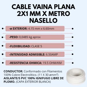 CABLE VAINA PLANA 2X1 MM X METRO CONDUELEC - Vista 2