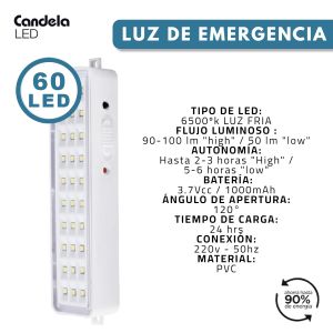LUZ DE EMERGENCIA 60 LED AUTONOMA CANDELA - Vista 2