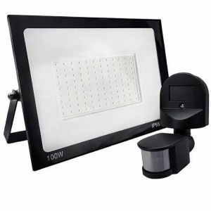 REFLECTOR CON SENSOR DE MOVIMIENTO 100W LED 3 FUNCIONES IP65 NEGRO BLANCO FRíO 