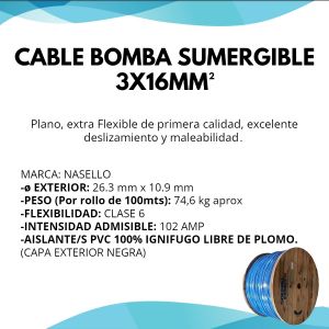 CABLE BOMBA SUMERGIBLE 3X16 MM X 100 MTS CONDUELEC - Vista 2