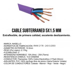 CABLE SUBTERRANEO 5X1.5 MM X METRO CONDUELEC - Vista 2