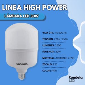 LAMPARA LED HIGH POWER 30W FRIA CANDELA - Vista 2