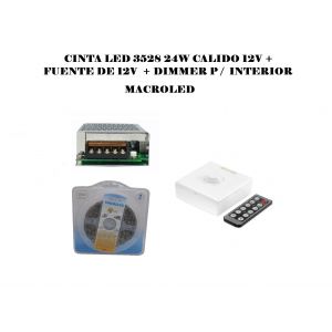 CINTA LED 3528 24W CALIDO 12V + FUENTE DE 12V + DIMMER  P / INTERIOR MACROLED - Vista 1