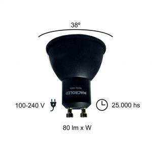 LAMPARA DICROICA NEGRA LED 7W GU10 DE PVC MACROLED - Vista 7