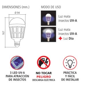 LAMPARA LED MATA INSECTOS  BULBO 9W - LUZ DIA + LUZ UV-A - Vista 3
