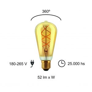 LAMPARA PERA GOLDEN FILAMENTO LED 5W E27 MACROLED - Vista 3