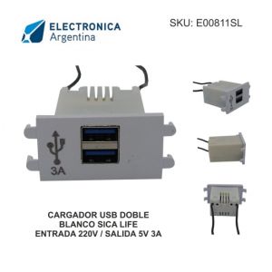 CARGADOR USB 5V 3 AMPER DOBLE BLANCO SICA LIFE - Vista 1