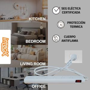 PROLONGADOR MULTIPLE 5 TOMAS BLANCO CON CABLE 3 MTS C/ PROTECTOR TERMICO - Vista 6