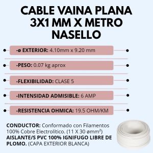 CABLE VAINA PLANA 3X1 MM X METRO CONDUELEC - Vista 2