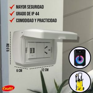 TAPA CAPSULADA EXTERIOR RIGIDA APLICAR + 1 USB DOBLE + 1 TOMA ESPECIAL 10A EXULTT - Vista 4