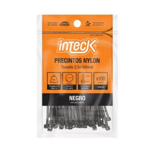 PRECINTO DE NYLON 2.5MM X100MM - NEGRO X 100 UNIDADES INTECK - Vista 1